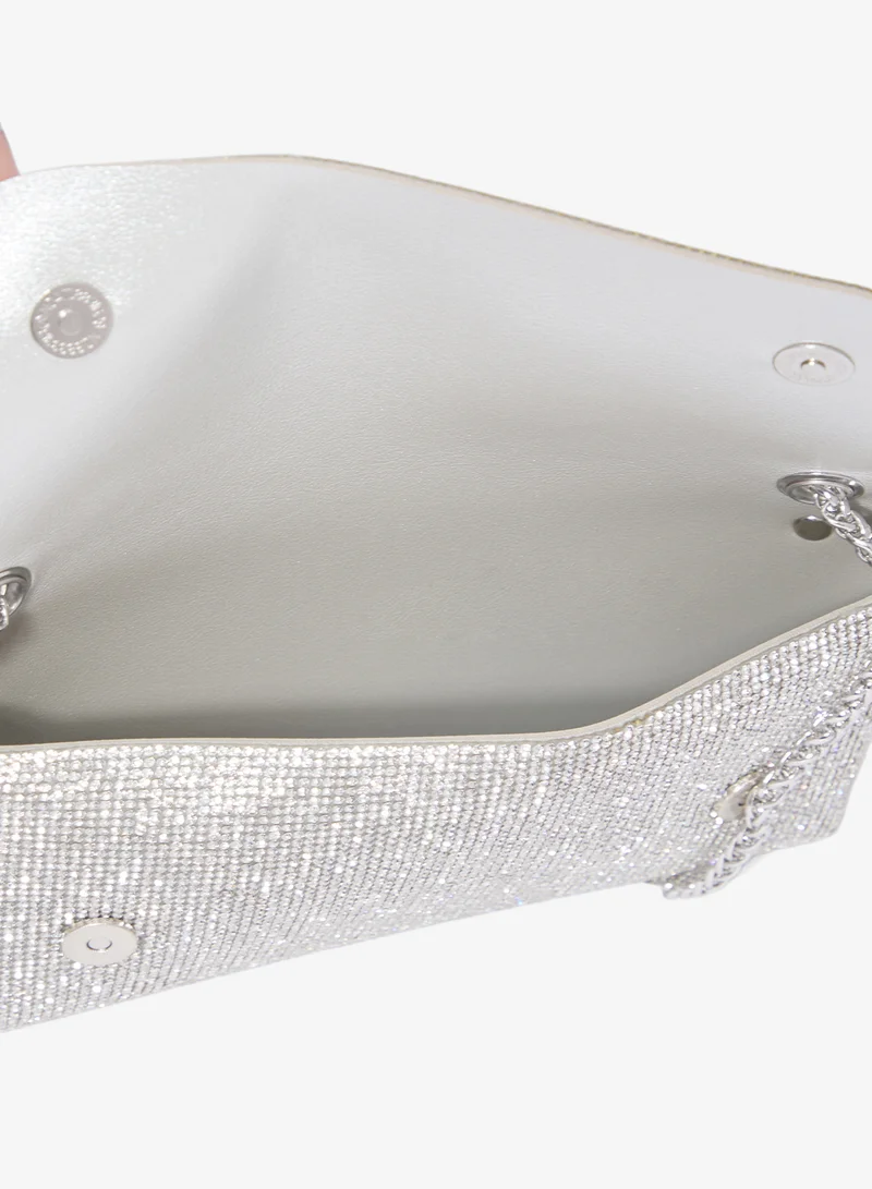 Khizana Silver rhinestone embellished detailed bag with strap for Women | Best Price UAE